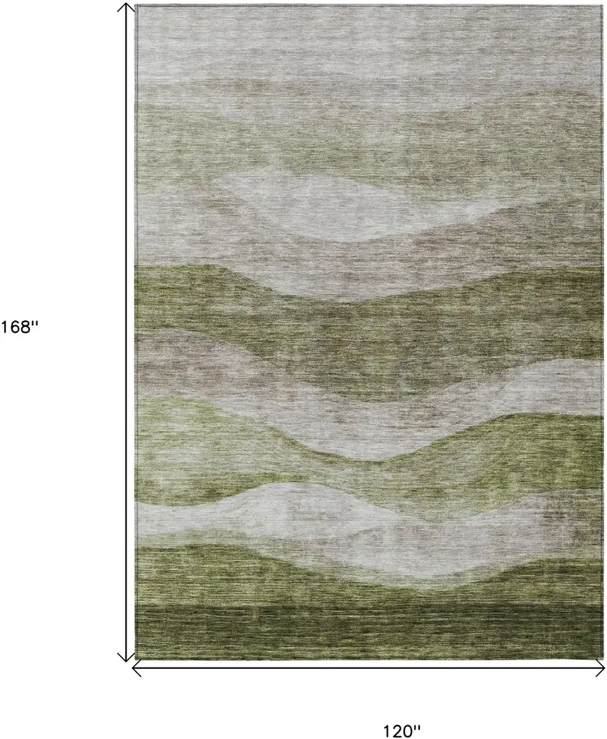Green And Beige Abstract Washable Indoor Outdoor Area Rug Photo 7
