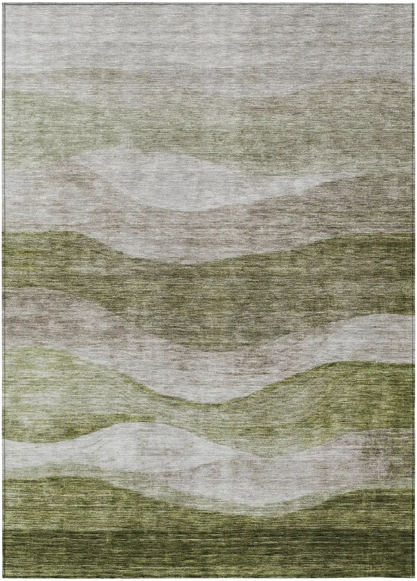 Green And Beige Abstract Washable Indoor Outdoor Area Rug Photo 2