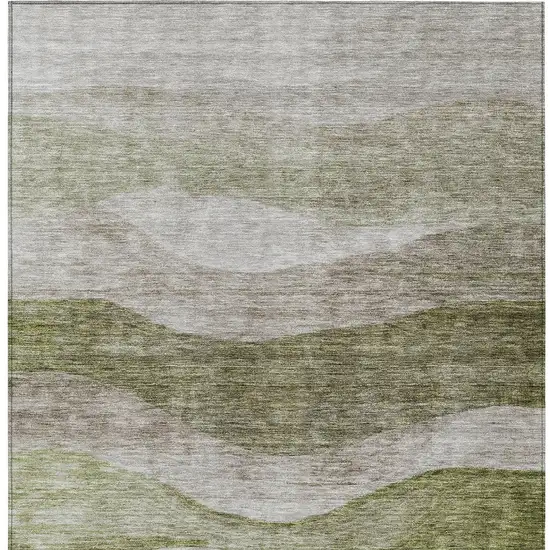 Green And Beige Abstract Washable Indoor Outdoor Area Rug Photo 6