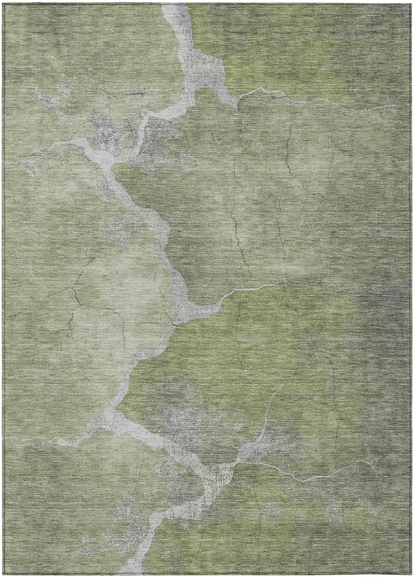 Green And Beige Abstract Washable Indoor Outdoor Area Rug Photo 1