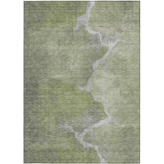 Green And Beige Abstract Washable Indoor Outdoor Area Rug Photo 3