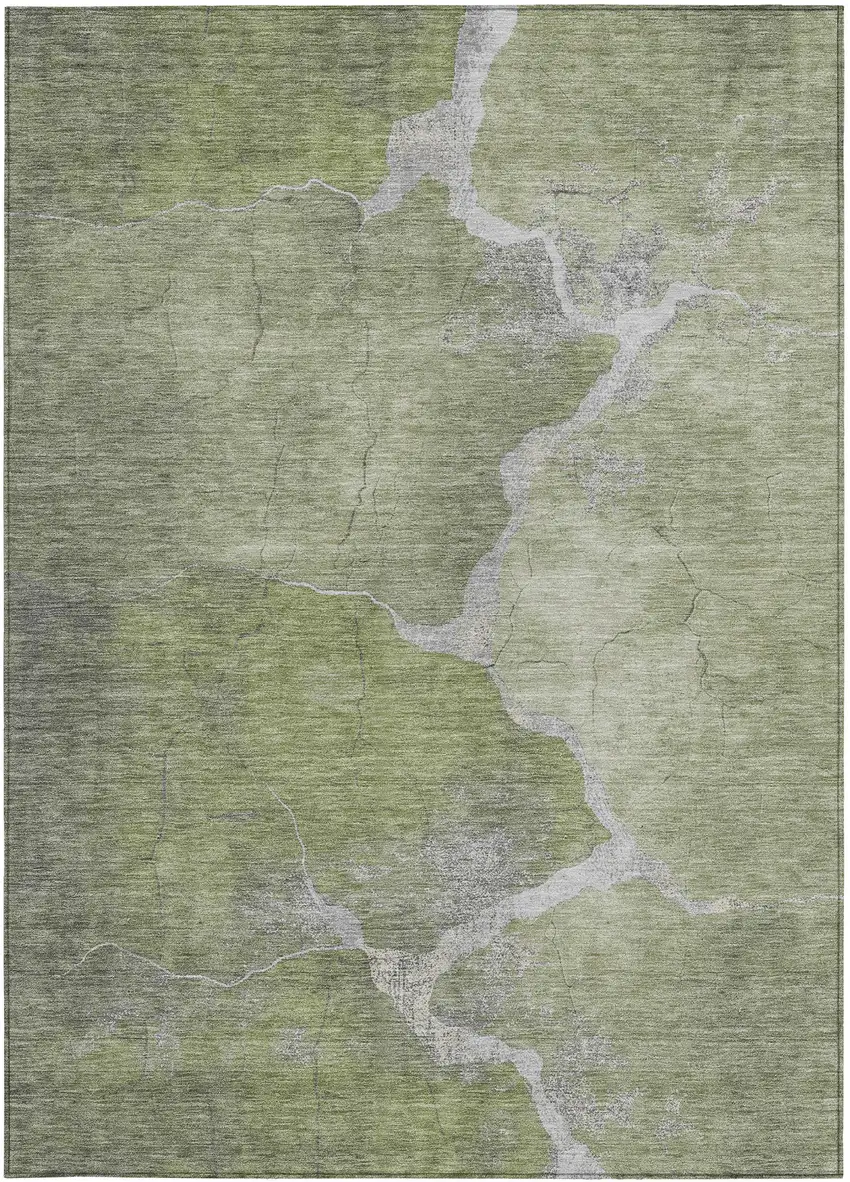 Green And Beige Abstract Washable Indoor Outdoor Area Rug Photo 3
