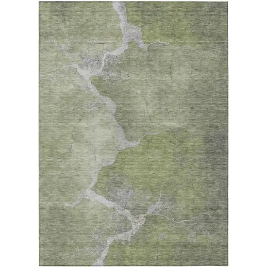 Green And Beige Abstract Washable Indoor Outdoor Area Rug Photo 1