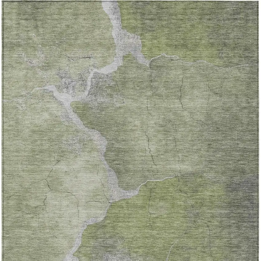 Green And Beige Abstract Washable Indoor Outdoor Area Rug Photo 4