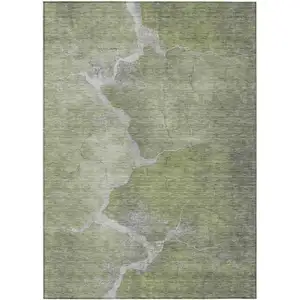 Photo of Green And Beige Abstract Washable Indoor Outdoor Area Rug