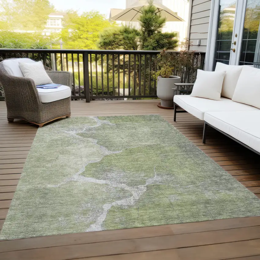 Green And Beige Abstract Washable Indoor Outdoor Area Rug Photo 8