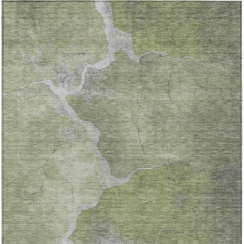 Green And Beige Abstract Washable Indoor Outdoor Area Rug Photo 9