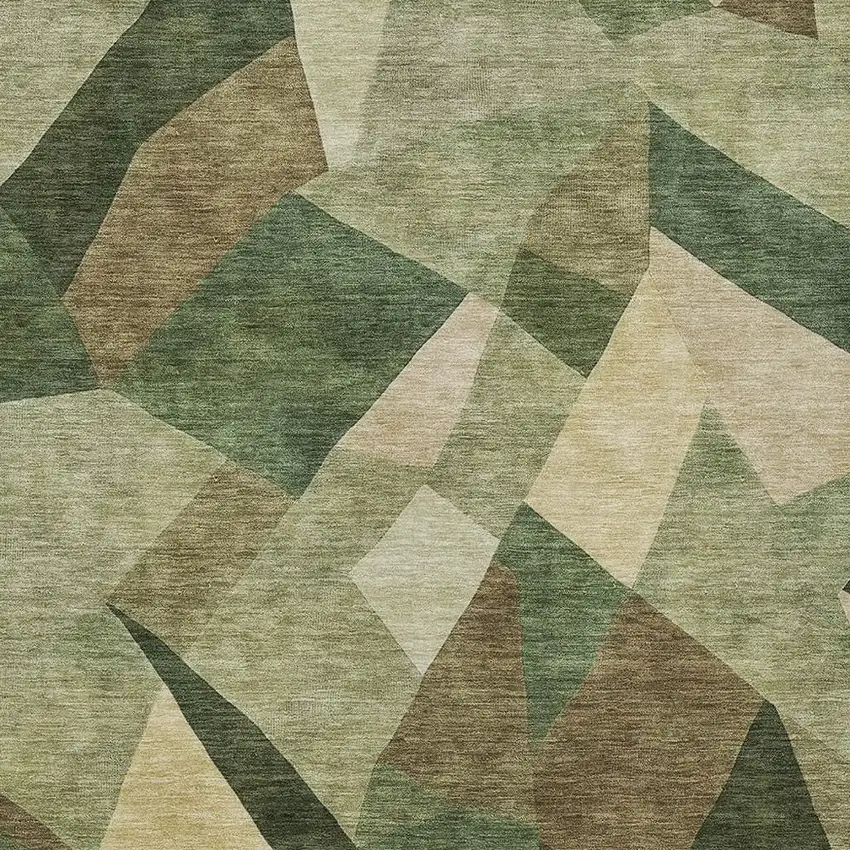 Green And Beige Abstract Washable Indoor Outdoor Area Rug Photo 2