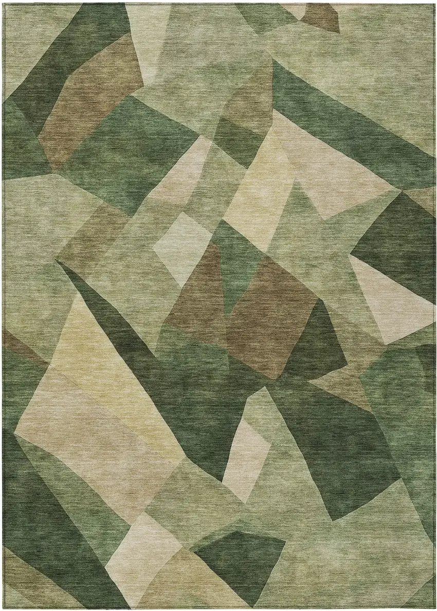 Green And Beige Abstract Washable Indoor Outdoor Area Rug Photo 1