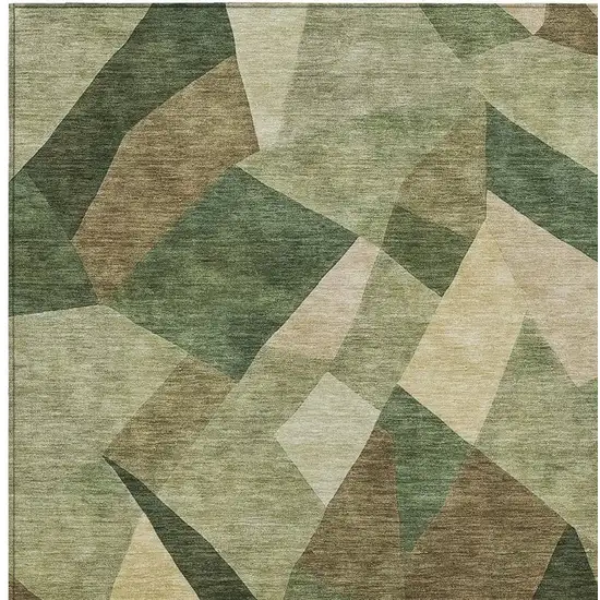 Green And Beige Abstract Washable Indoor Outdoor Area Rug Photo 2