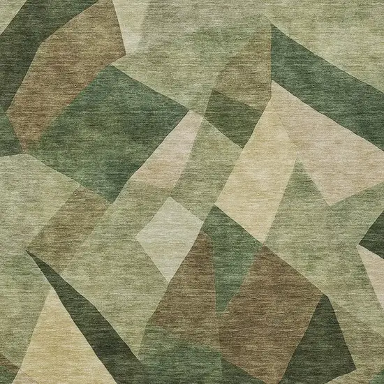 Green And Beige Abstract Washable Indoor Outdoor Area Rug Photo 2