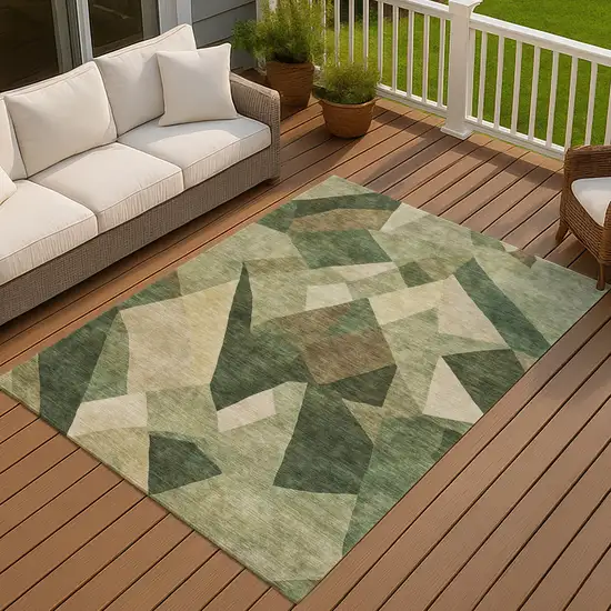 Green And Beige Abstract Washable Indoor Outdoor Area Rug Photo 4