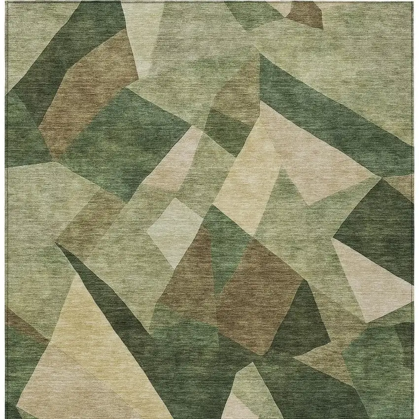 Green And Beige Abstract Washable Indoor Outdoor Area Rug Photo 3