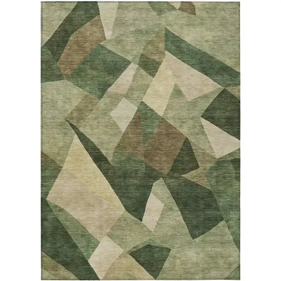 Green And Beige Abstract Washable Indoor Outdoor Area Rug Photo 1