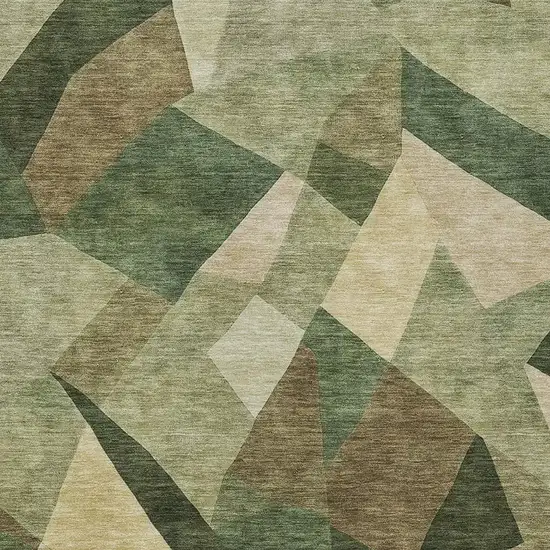 Green And Beige Abstract Washable Indoor Outdoor Area Rug Photo 2
