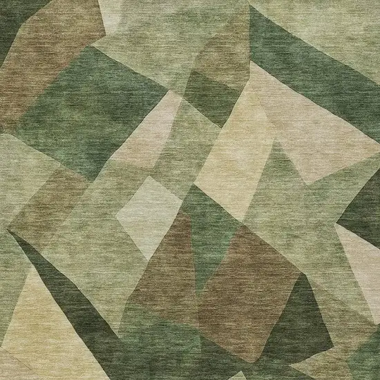 Green And Beige Abstract Washable Indoor Outdoor Area Rug Photo 2