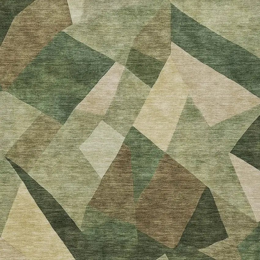 Green And Beige Abstract Washable Indoor Outdoor Area Rug Photo 2