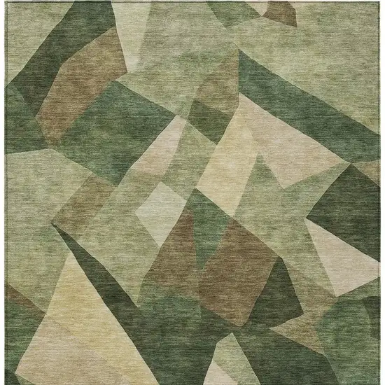 Green And Beige Abstract Washable Indoor Outdoor Area Rug Photo 3