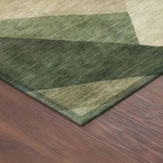 Green And Beige Abstract Washable Indoor Outdoor Area Rug Photo 5