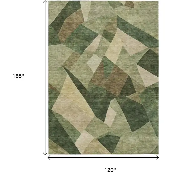 Green And Beige Abstract Washable Indoor Outdoor Area Rug Photo 7