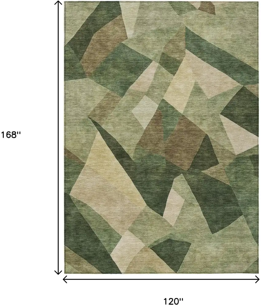 Green And Beige Abstract Washable Indoor Outdoor Area Rug Photo 7