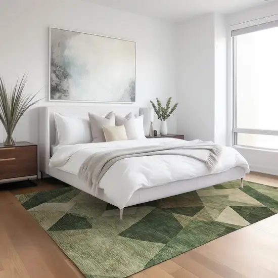 Green And Beige Abstract Washable Indoor Outdoor Area Rug Photo 6