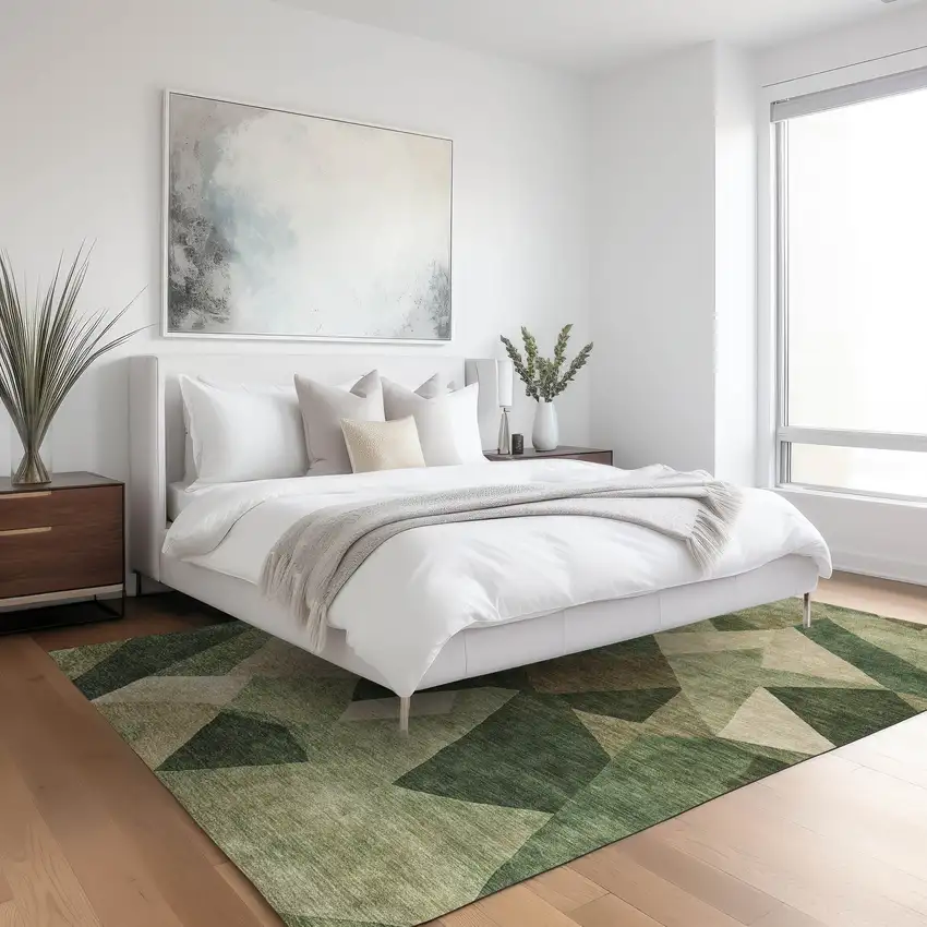 Green And Beige Abstract Washable Indoor Outdoor Area Rug Photo 6