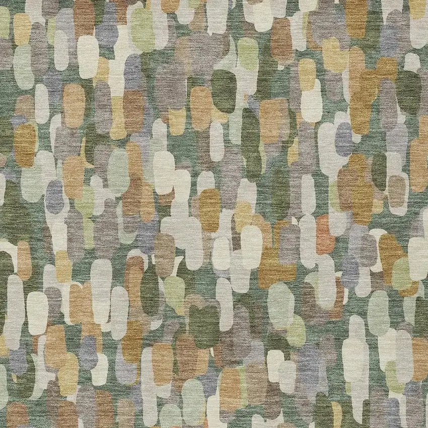 Green And Beige Abstract Washable Indoor Outdoor Area Rug Photo 2