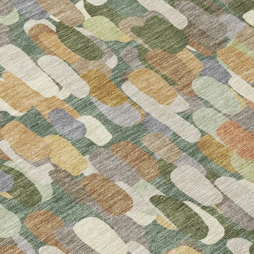 Green And Beige Abstract Washable Indoor Outdoor Area Rug Photo 9