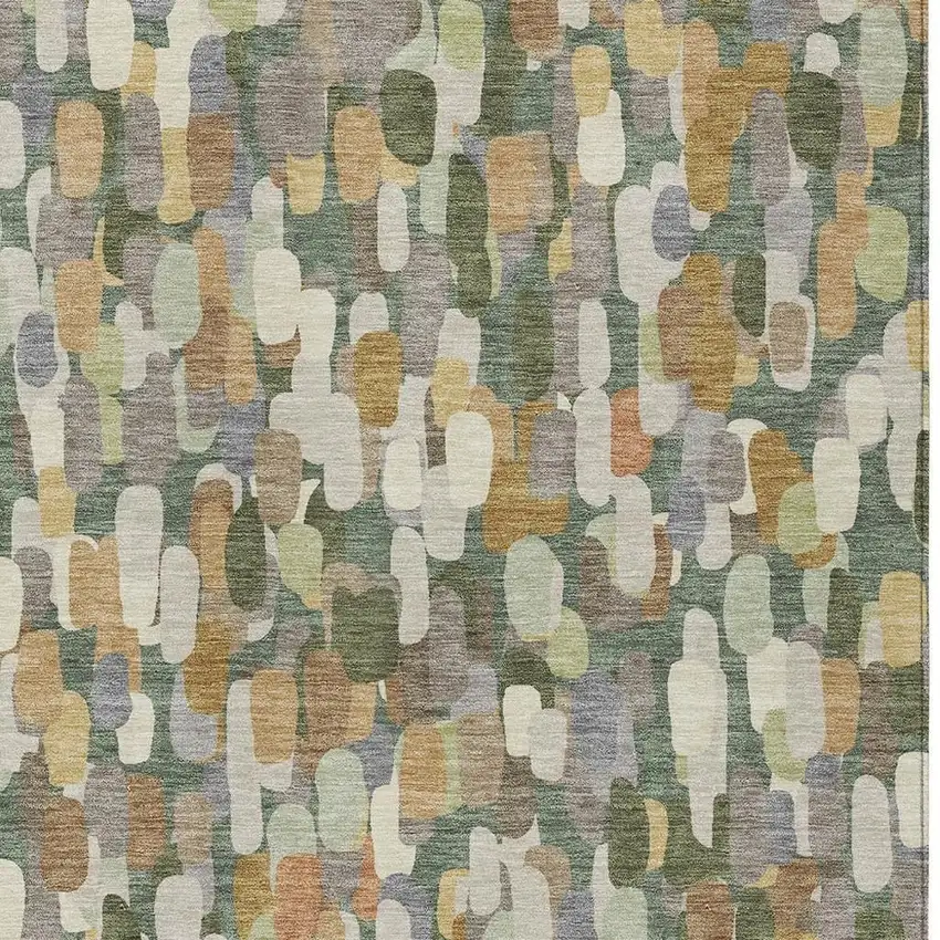Green And Beige Abstract Washable Indoor Outdoor Area Rug Photo 2