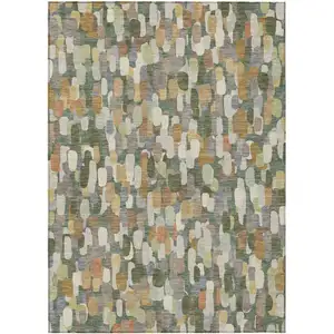 Photo of Green And Beige Abstract Washable Indoor Outdoor Area Rug