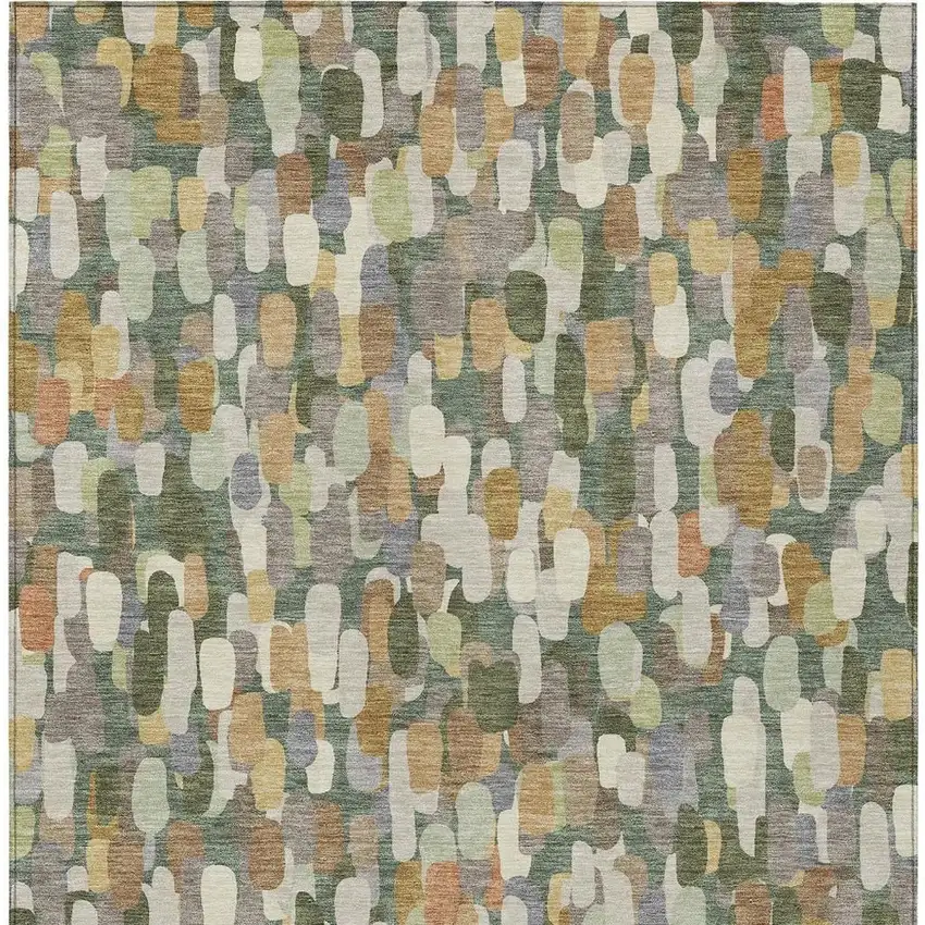 Green And Beige Abstract Washable Indoor Outdoor Area Rug Photo 3