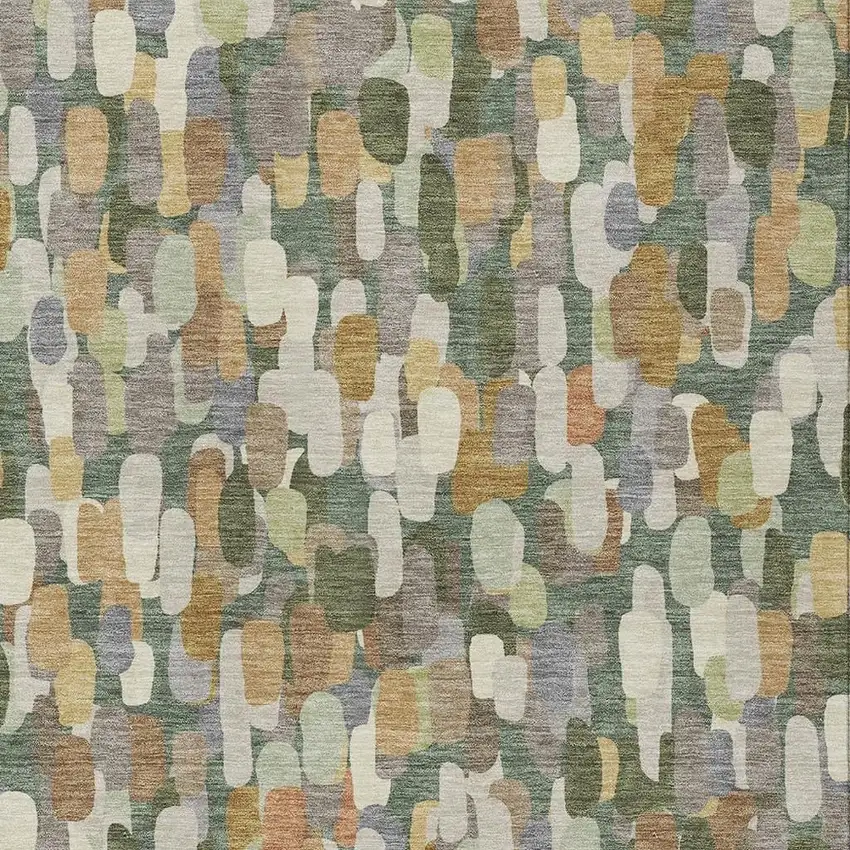 Green And Beige Abstract Washable Indoor Outdoor Area Rug Photo 2