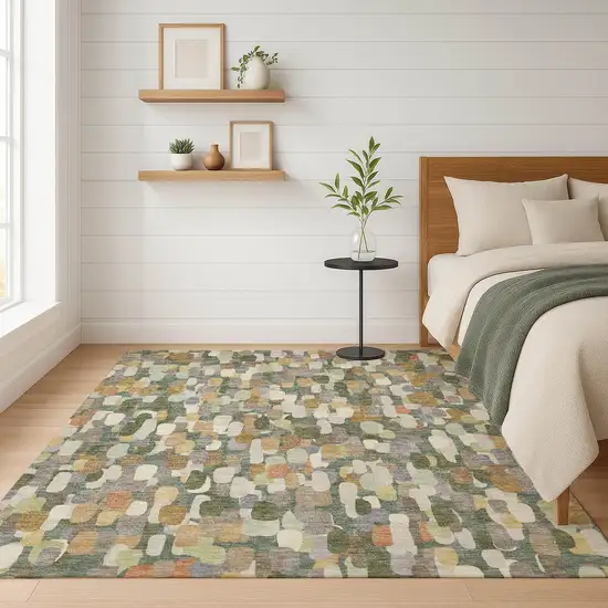 Green And Beige Abstract Washable Indoor Outdoor Area Rug Photo 6