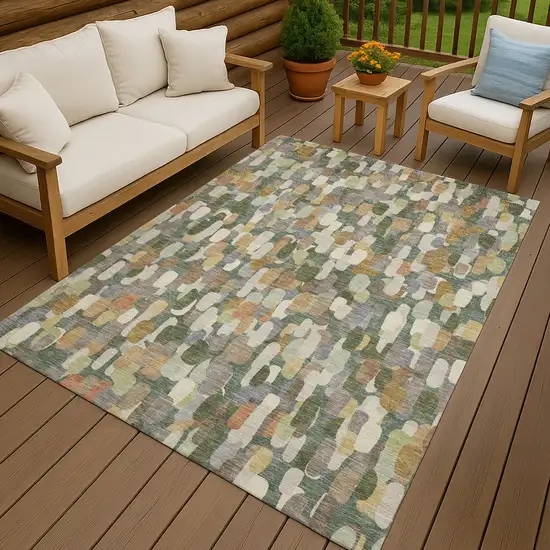 Green And Beige Abstract Washable Indoor Outdoor Area Rug Photo 4