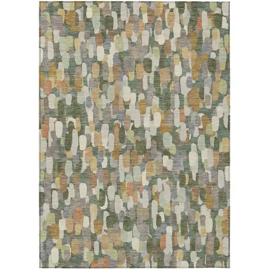 Green And Beige Abstract Washable Indoor Outdoor Area Rug Photo 1