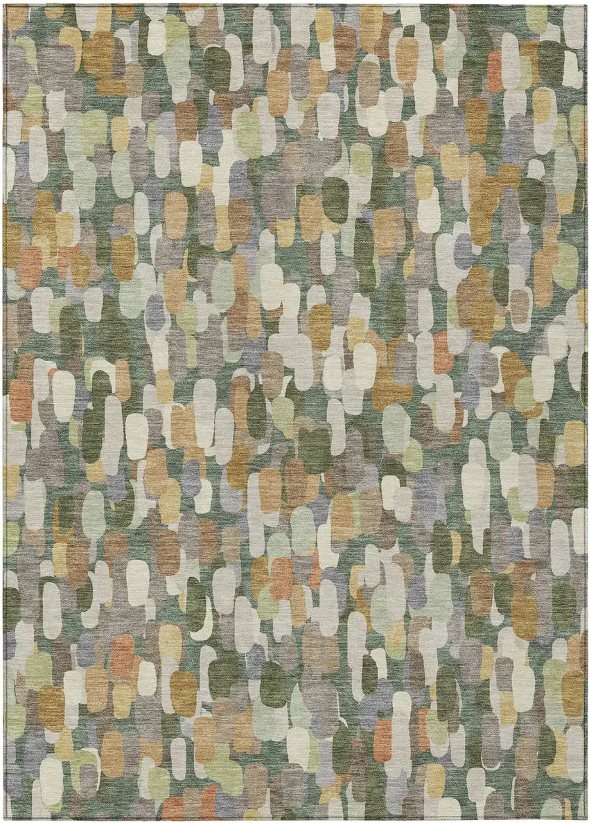 Green And Beige Abstract Washable Indoor Outdoor Area Rug Photo 1