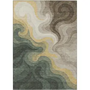 Photo of Green And Beige Abstract Washable Indoor Outdoor Area Rug