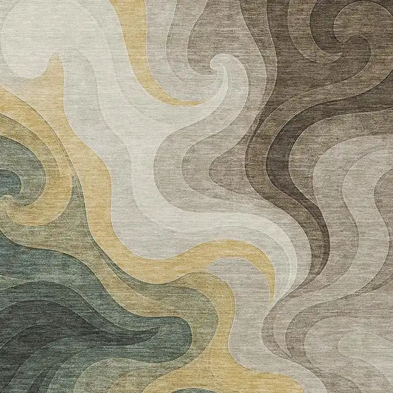 Green And Beige Abstract Washable Indoor Outdoor Area Rug Photo 2