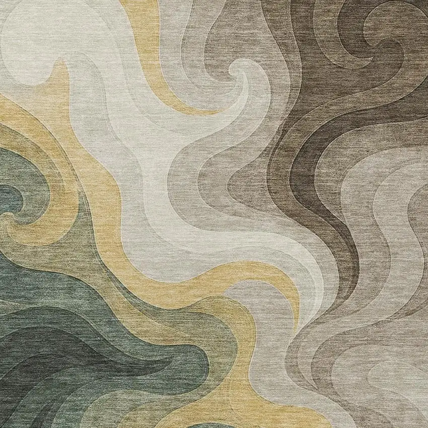 Green And Beige Abstract Washable Indoor Outdoor Area Rug Photo 2