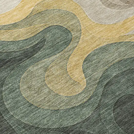 Green And Beige Abstract Washable Indoor Outdoor Area Rug Photo 9