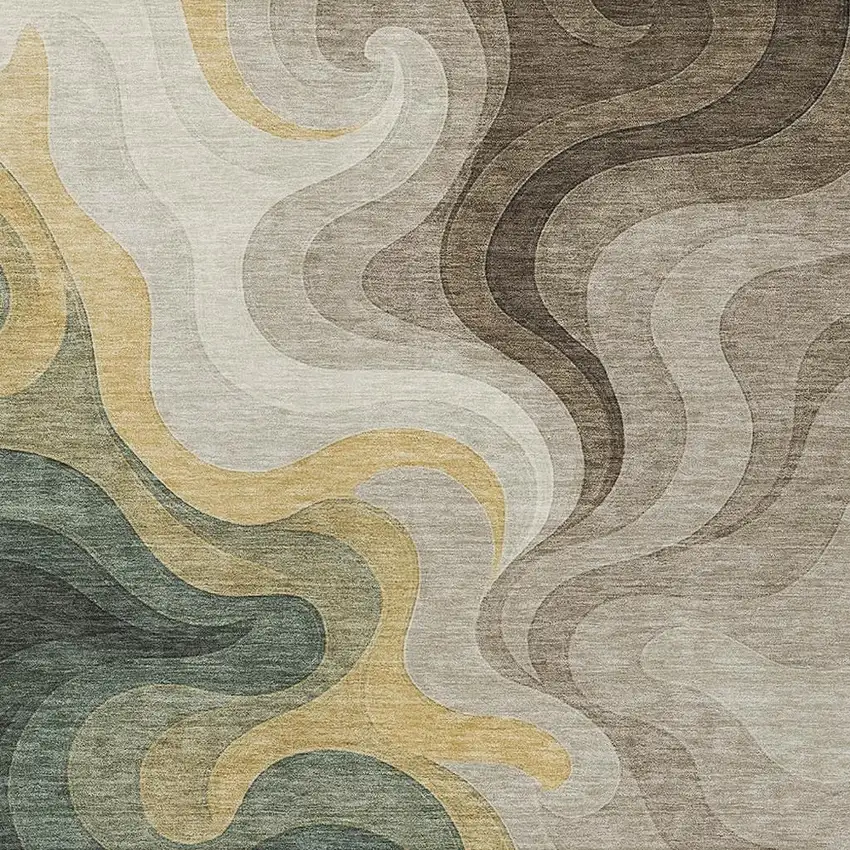 Green And Beige Abstract Washable Indoor Outdoor Area Rug Photo 2