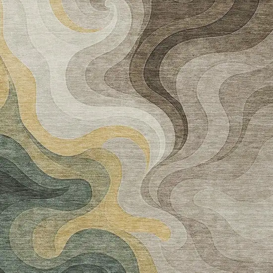 Green And Beige Abstract Washable Indoor Outdoor Area Rug Photo 2