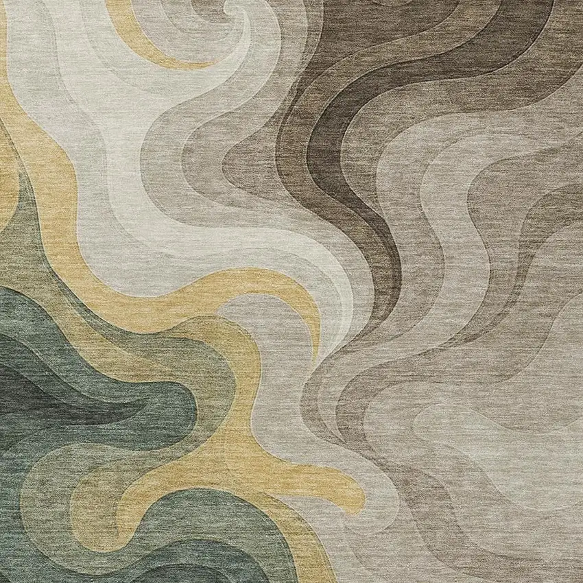 Green And Beige Abstract Washable Indoor Outdoor Area Rug Photo 2