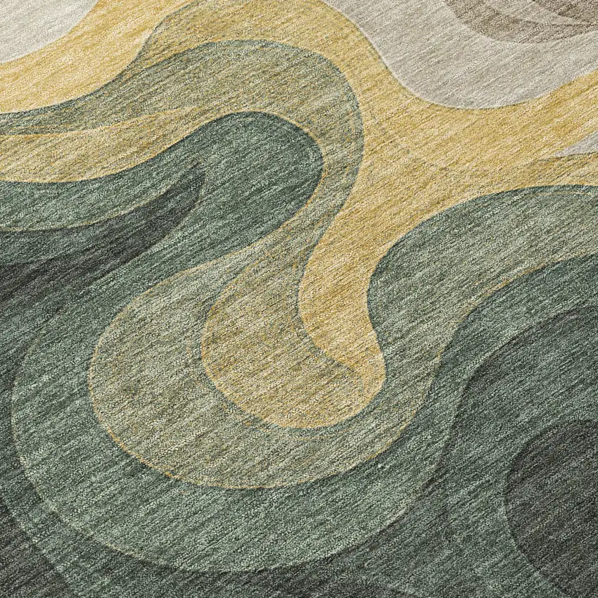 Green And Beige Abstract Washable Indoor Outdoor Area Rug Photo 9