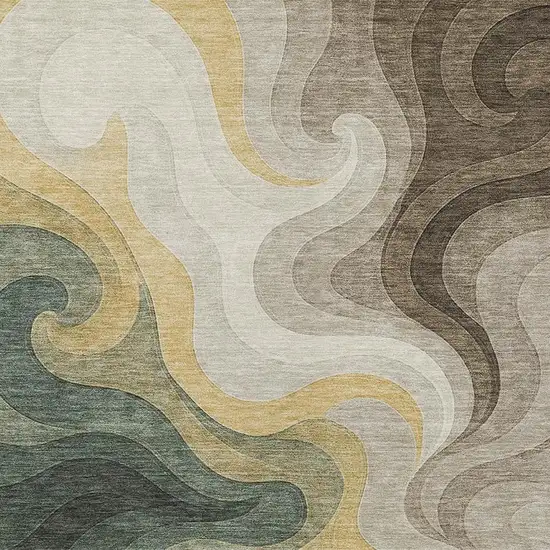 Green And Beige Abstract Washable Indoor Outdoor Area Rug Photo 2