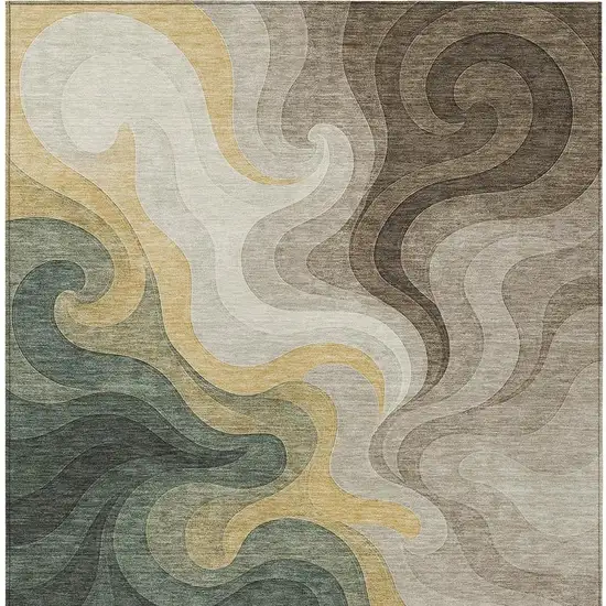 Green And Beige Abstract Washable Indoor Outdoor Area Rug Photo 3