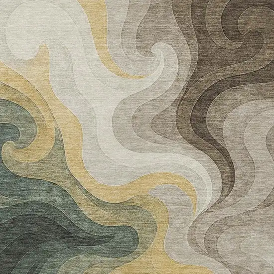 Green And Beige Abstract Washable Indoor Outdoor Area Rug Photo 2