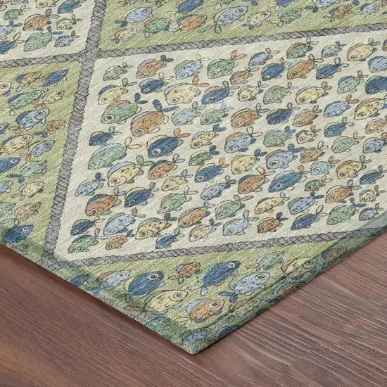 Green And Beige Abstract Washable Indoor Outdoor Area Rug Photo 4