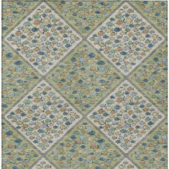 Green And Beige Abstract Washable Indoor Outdoor Area Rug Photo 3